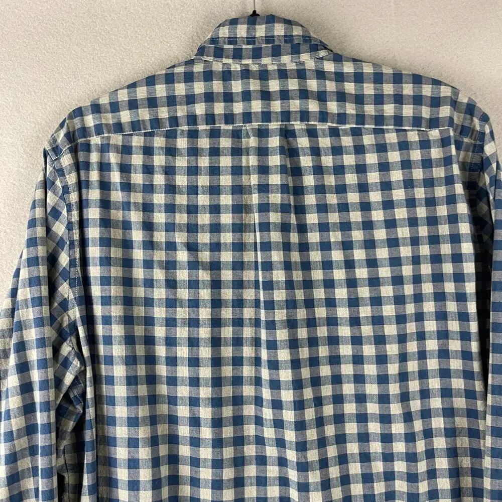 J‎ Crew Shirt Mens Large Blue Check Organic Cotton Button Down Stretch Preppy